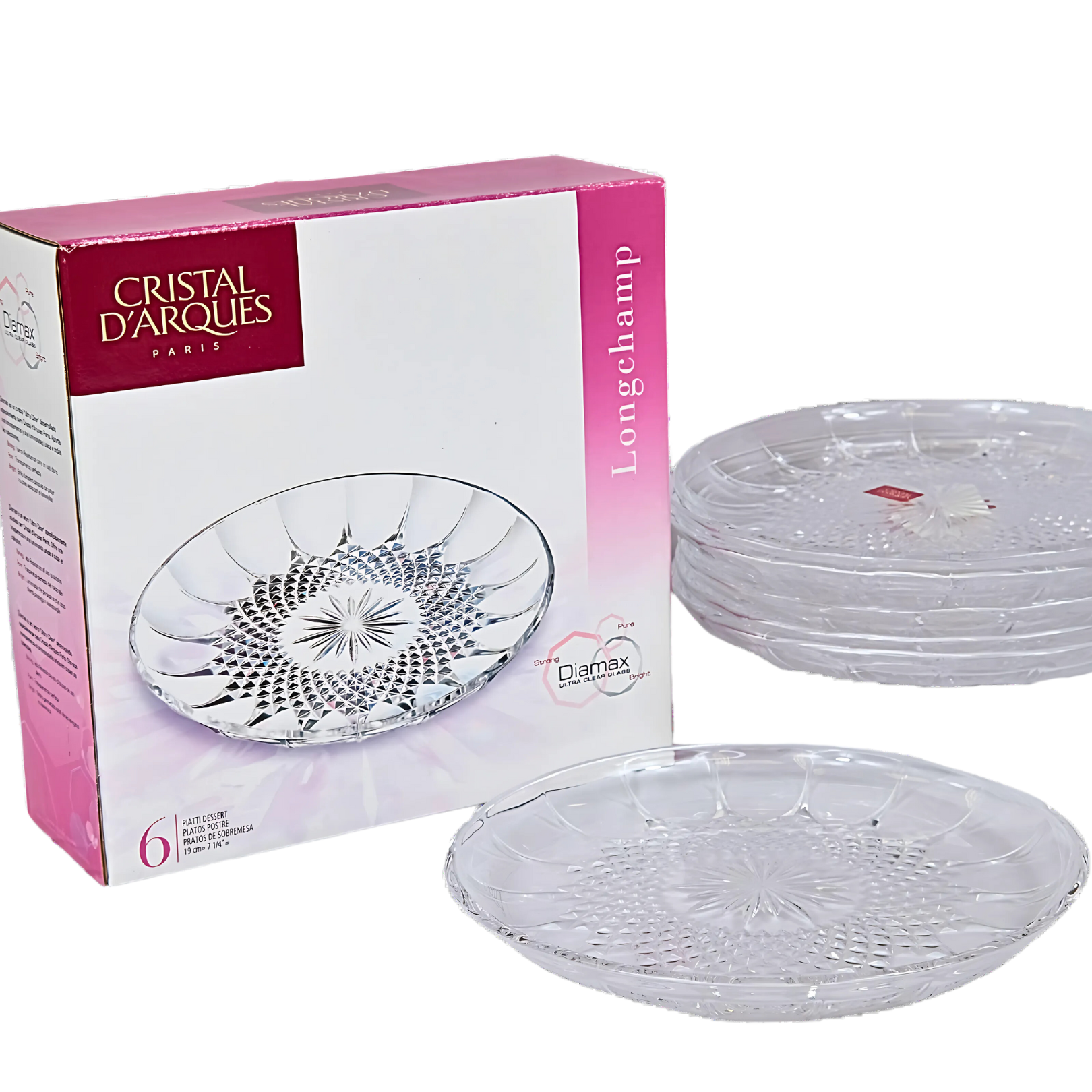 Cristal D'Arques Longchamp 7.25" Glass Snack Plate 6Pc Set
