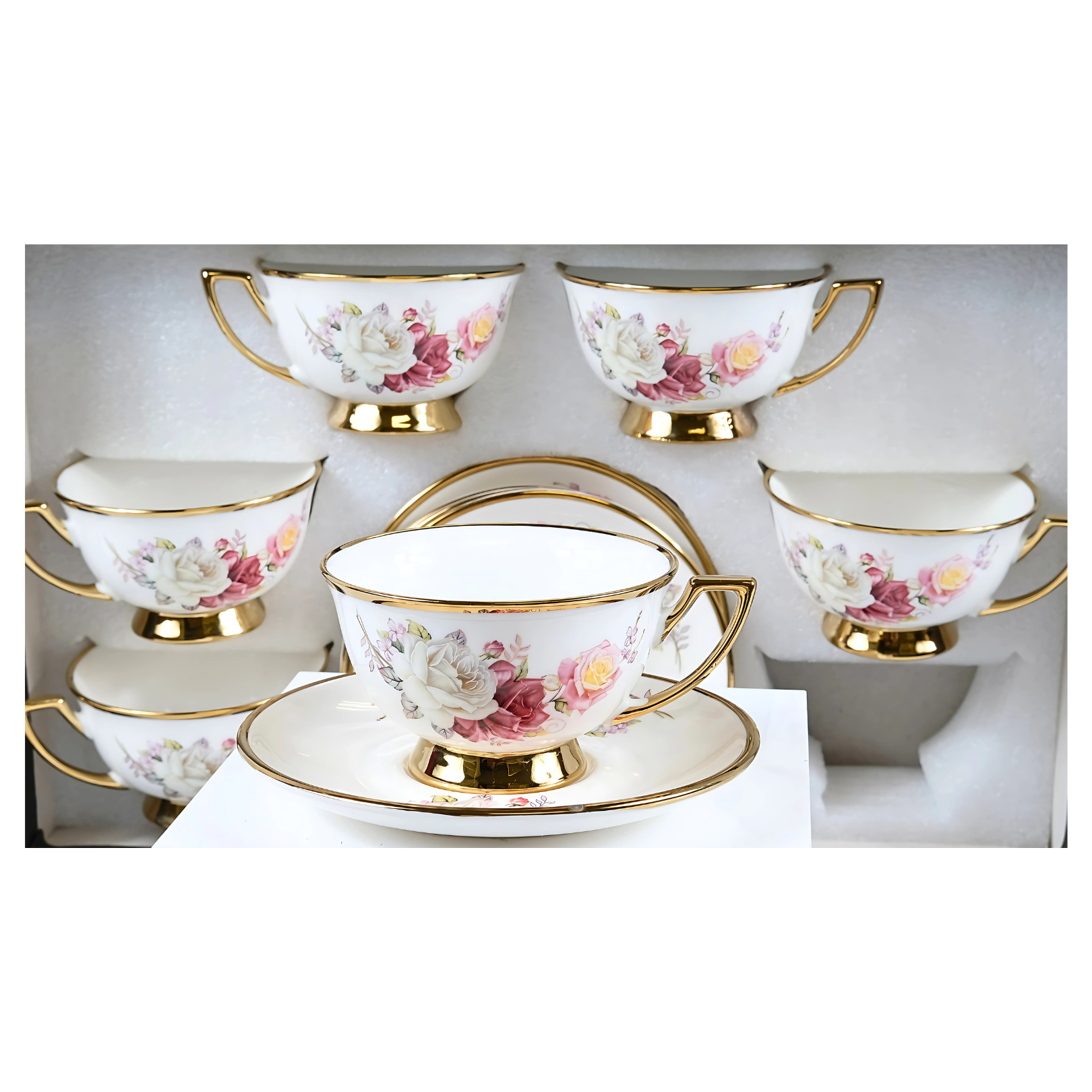 Ceramic Rose Tea Cup & Soccer Set