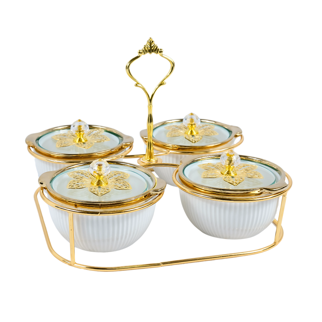 White 4 Section Ceramic Dry Fruit Tray