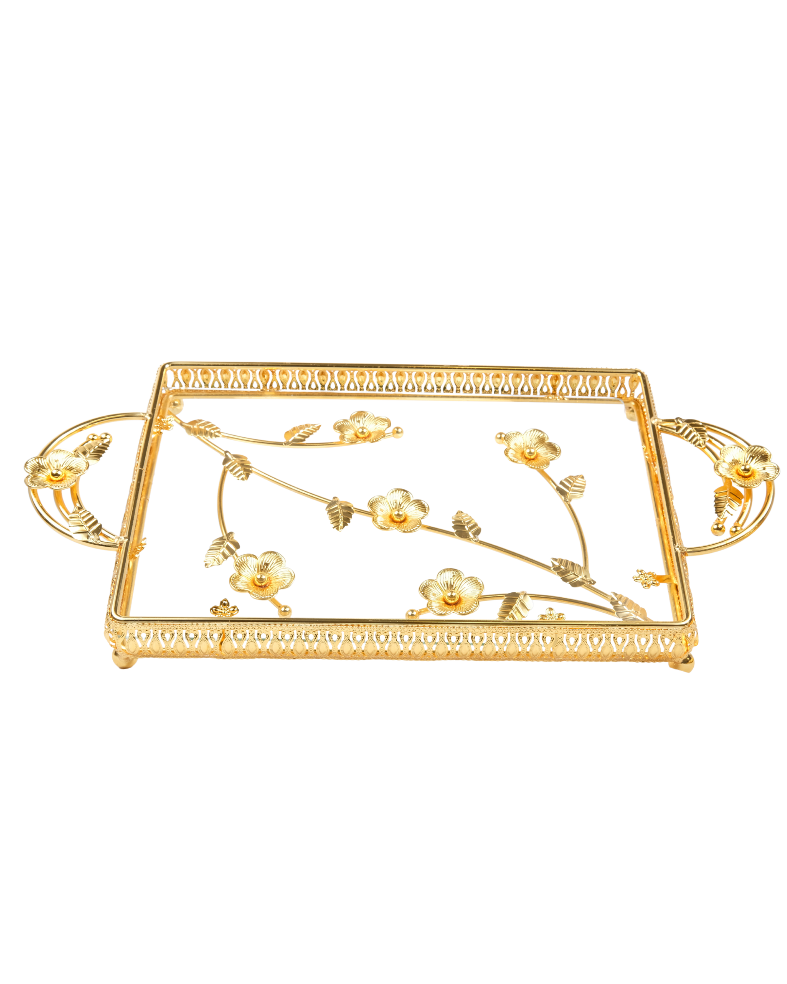 Gold 2 Piece Rectangle Serving Tray Set