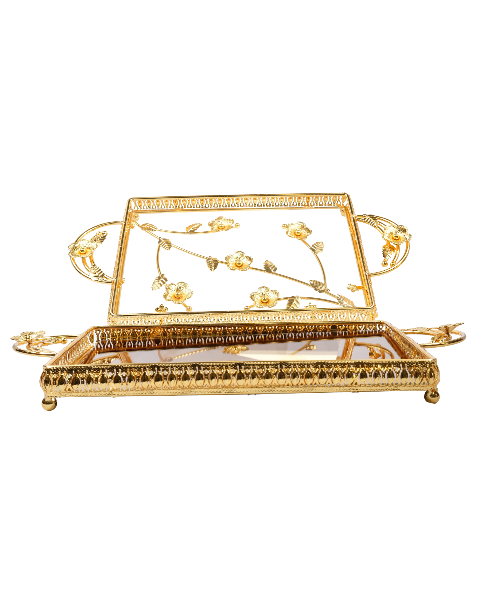 Gold 2 Piece Rectangle Serving Tray Set