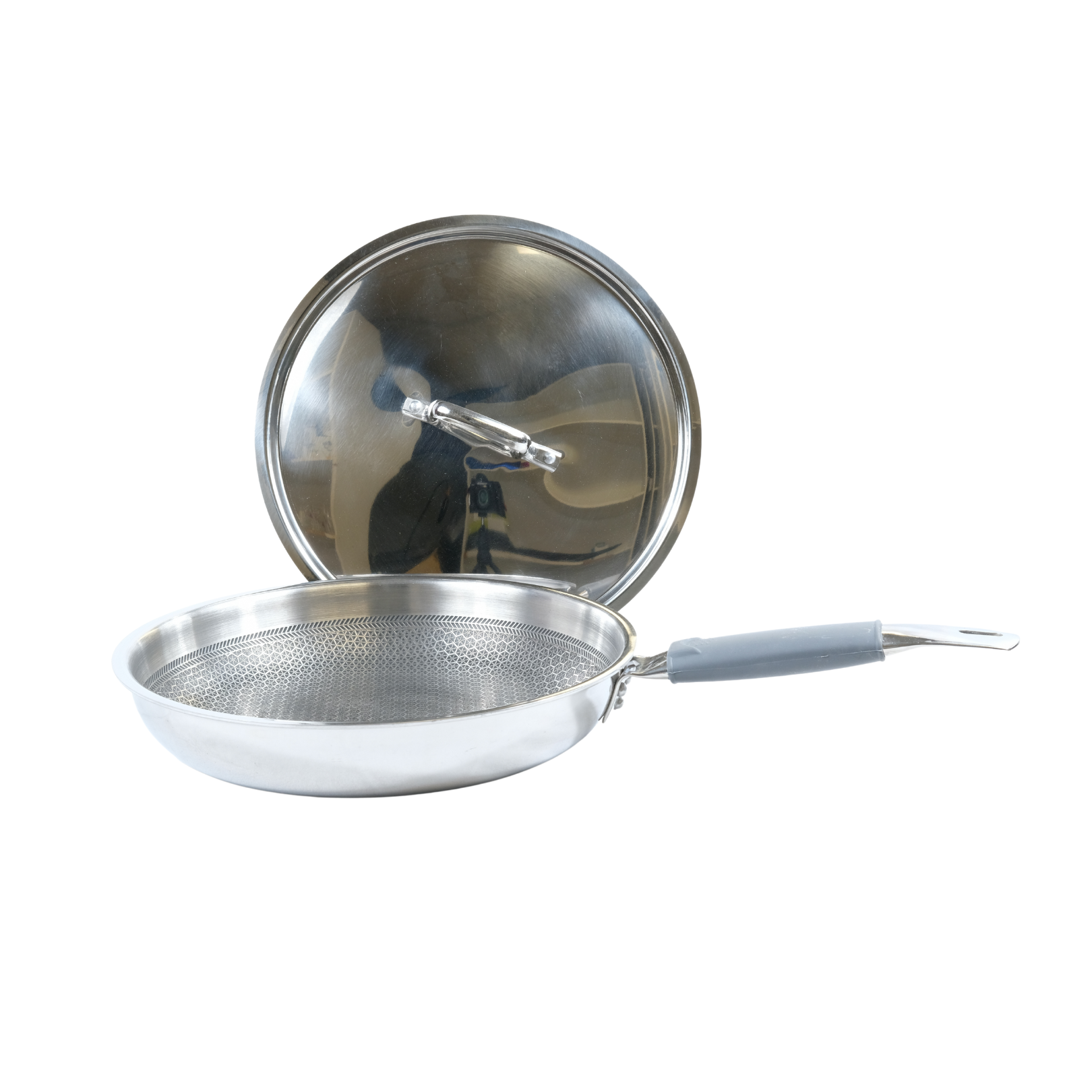 Indian Roots Honeycomb Stainless Steel Frying Pan 22 With Cover