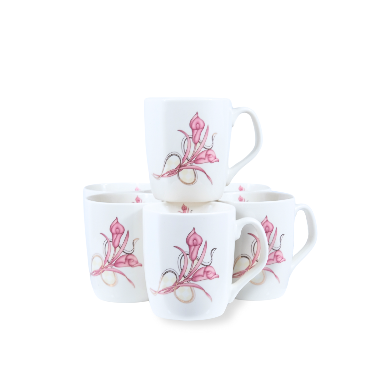 New Bone China 6 pc Tea Cups (Lily pattern)