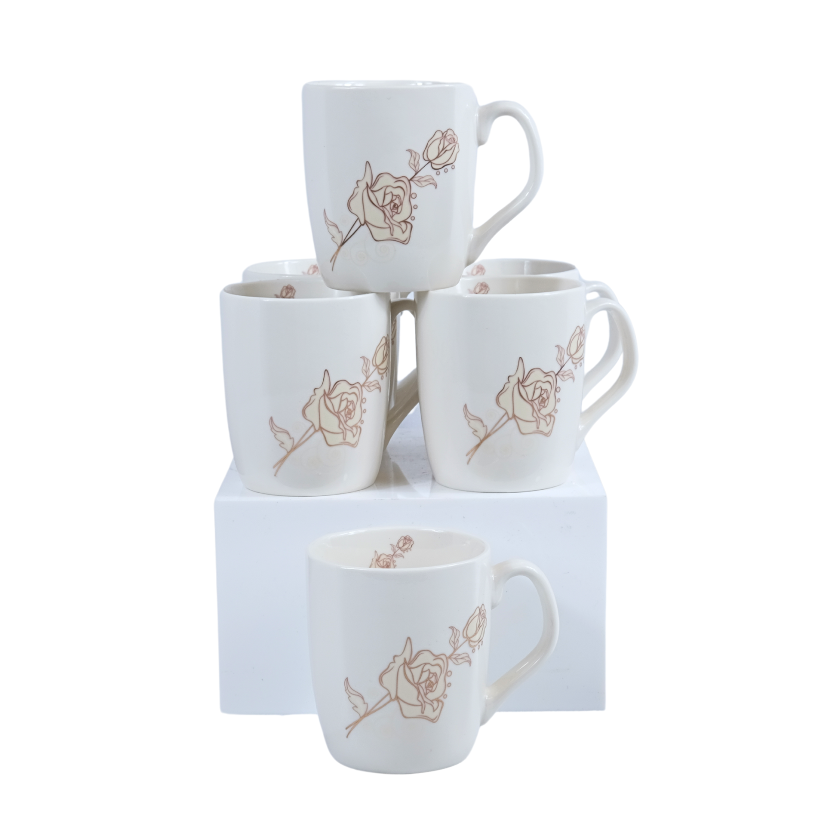 New Bone China 6 pc Tea Cups (Gold flower pattern)