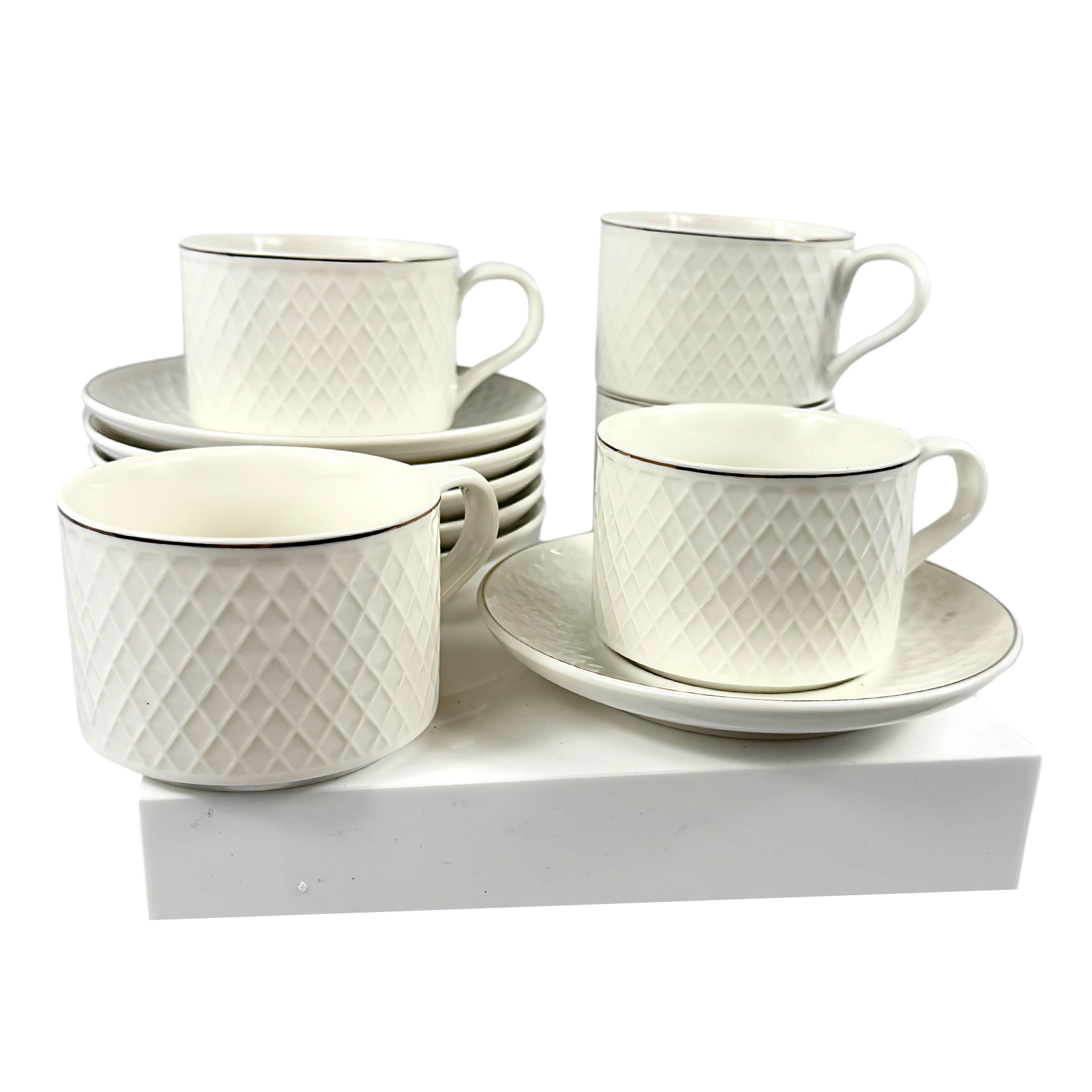Gold-Rimmed 6 pc Tea Cups & Saucers