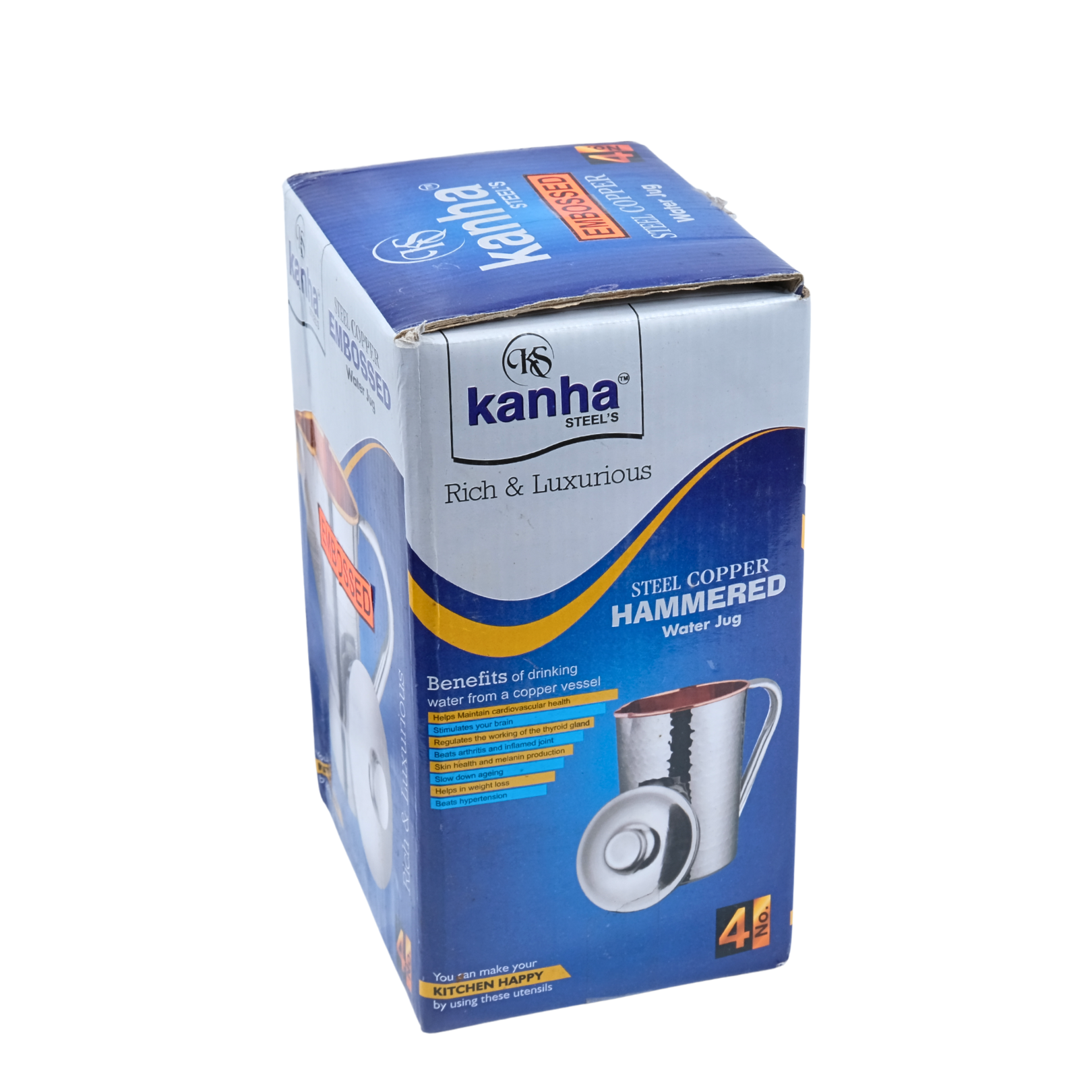 Kanha Steel's Stainless Steel Copper Embossed 2L Water Jug With Lid