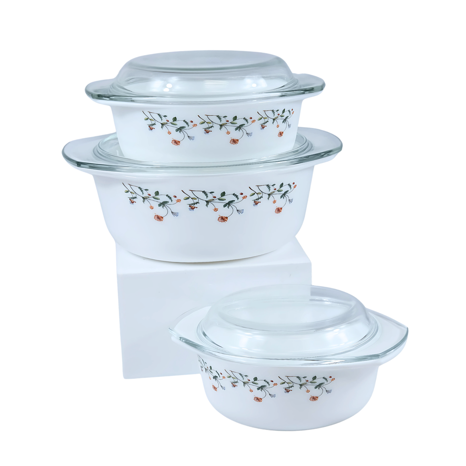 3pc Green Flower Casserole Set