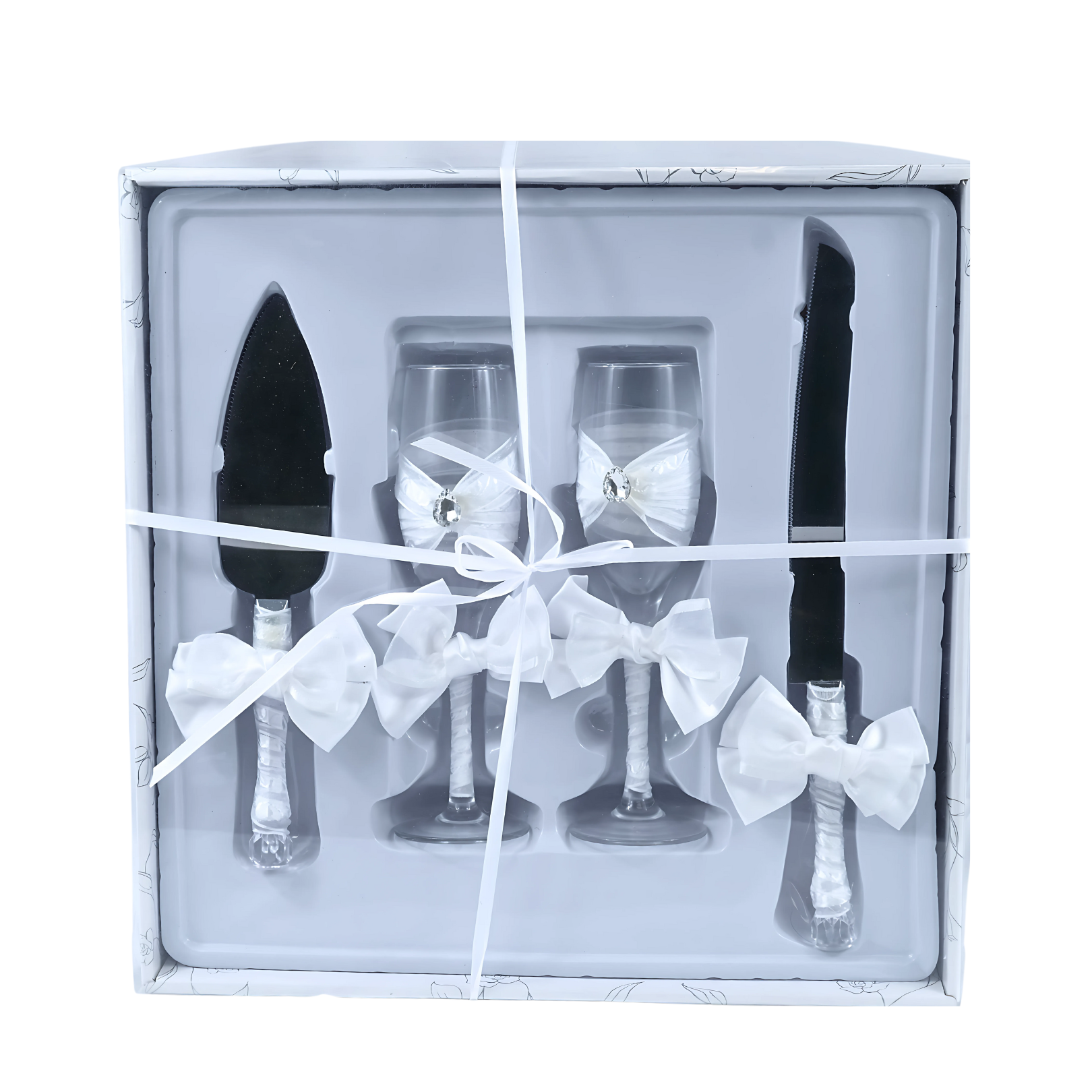 4pc Wedding Package (1Serrated Knife, 1Pie Slice Server & 2Champagne Flutes)