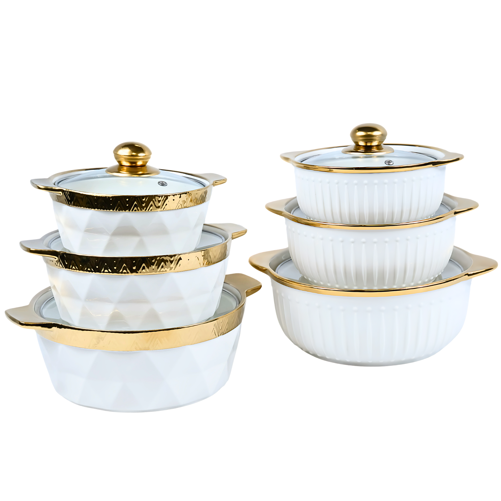 3pc Porcelain Casserole Set With Gold Rim